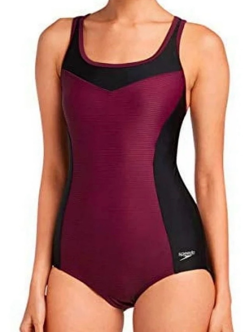 Speedo Women's One-Piece Swimsuit in Burgundy and Black Panels Racerback Size 18